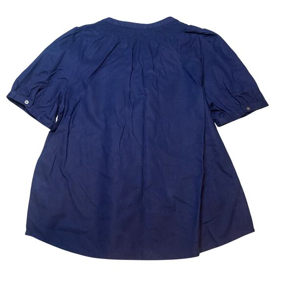 J.Crew Factory Navy Linen Blend Smock Neck Button Front Top Sz M NWT - Picture 5 of 7